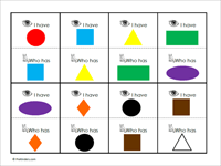 I Have Who Has Shapes Game Shapes Card Game