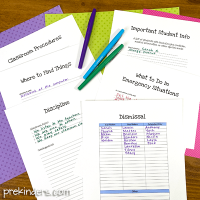 Sub Folder Printable for Your Classroom - PreKinders Preschool Activities