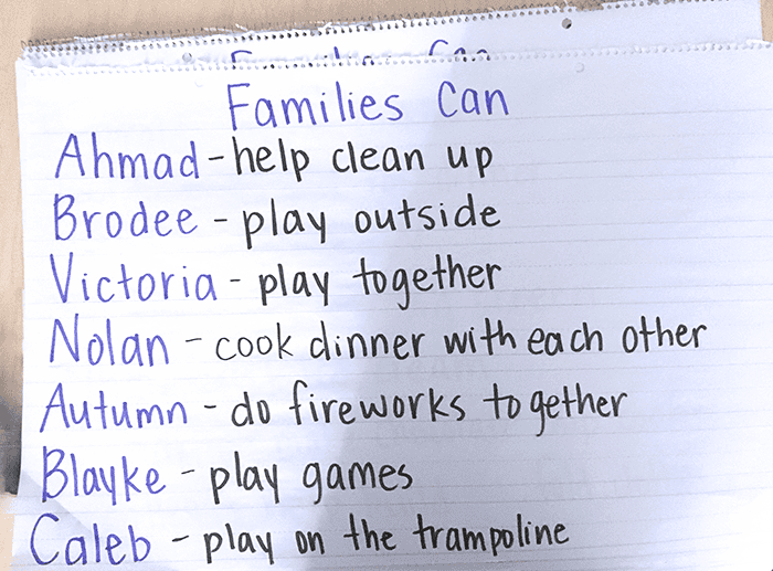 "Families can..." chart for Circle time