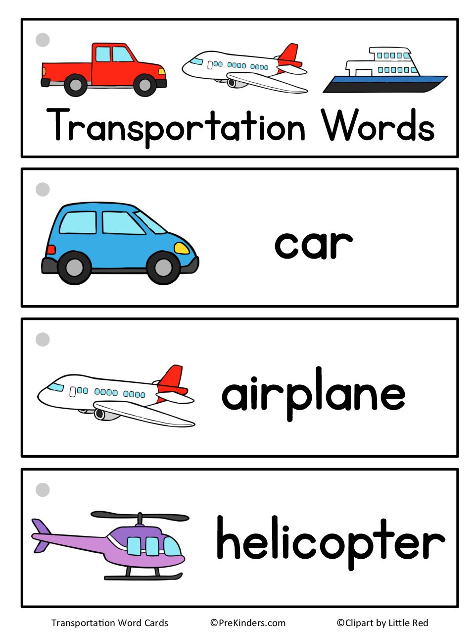 Transportation Word Cards