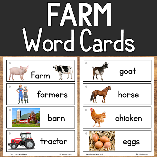 Farm Picture Word Cards Free Printable from PreKinders