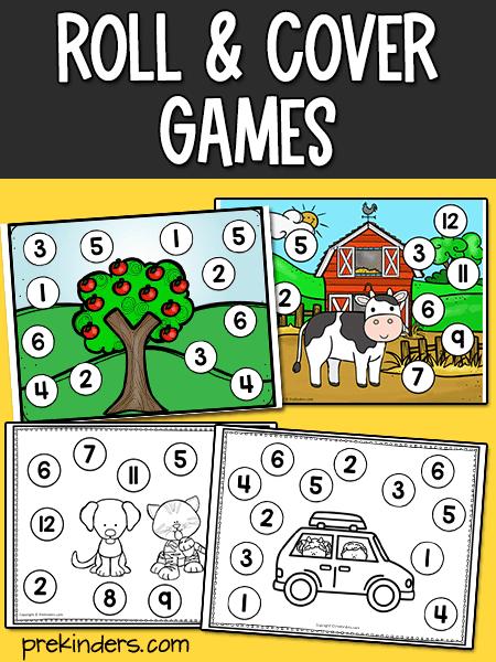 roll and cover games printables for pre k kindergarten preschool prekinders