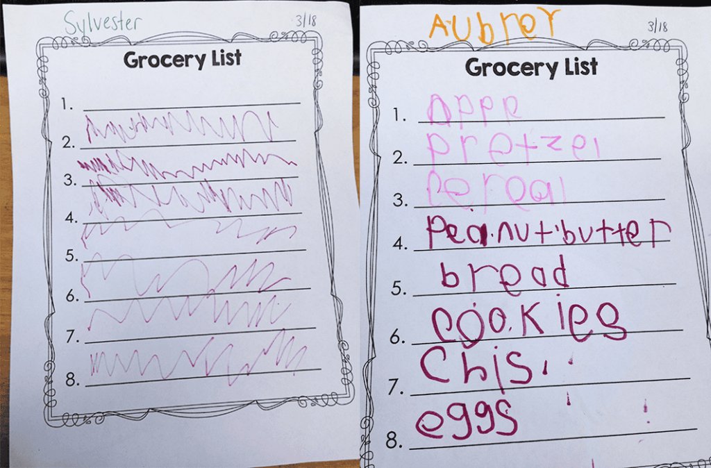 grocery lists for children to write on adds literacy to the house center