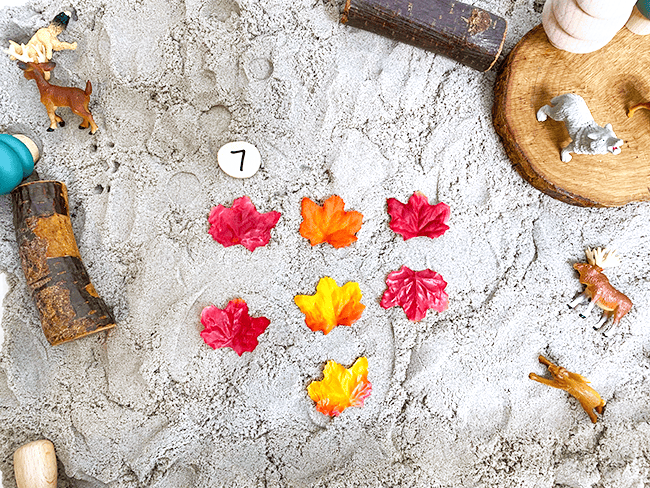 fall forest sensory table counting math